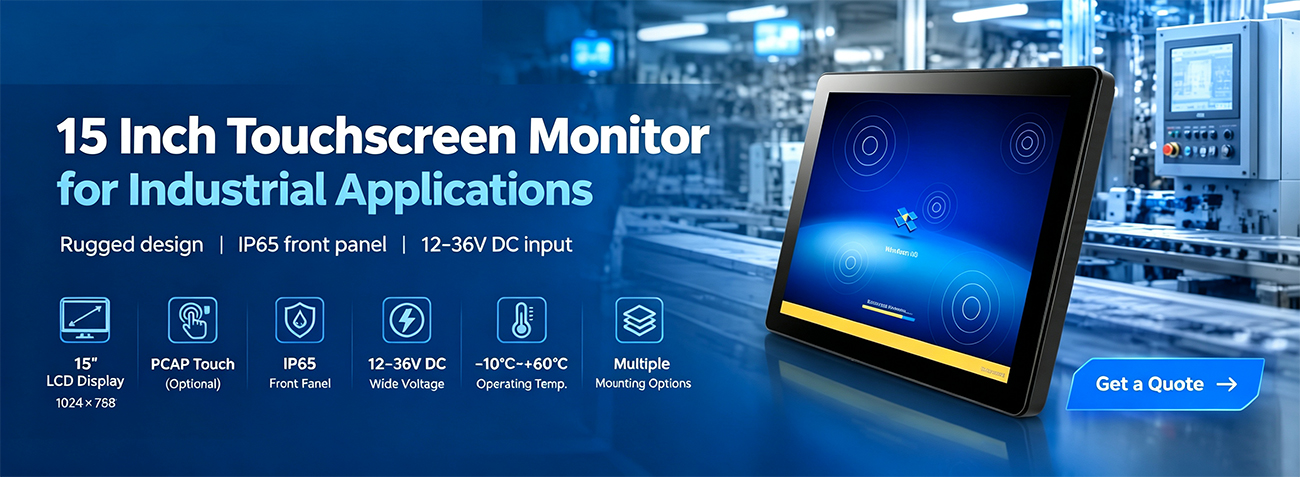 15" Industrial LCD Monitor Touchscreen with Sunlight Readable Displays Waterproof Monitor